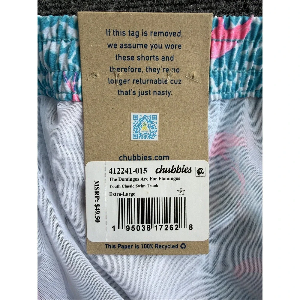 Chubbies Youth Swim Trunks Size XL 18/20 Pink Blue Flamingos Lined With Pockets